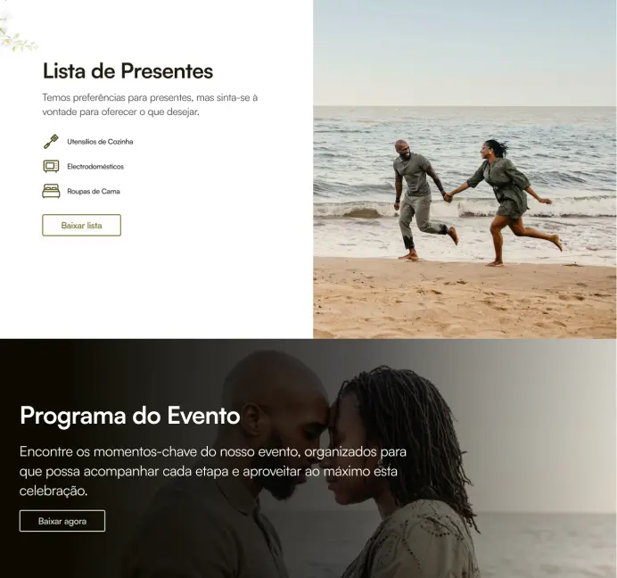 Screenshot de da página da Túlia e Hélder para baixar o programa do evento